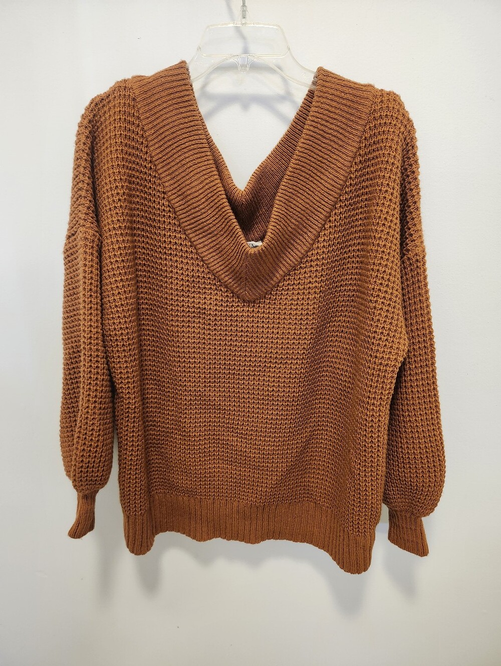 Zenana Off Shoulder Slouchy Chunky Knit Over Sized Sweater Rust Brown Women's XL - Picture 2 of 5